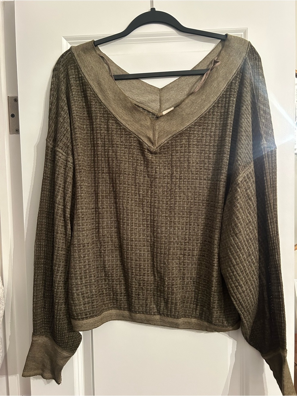 We The Free Ribbed V-Neck Pullover in Olive